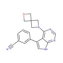 N#Cc1cccc(-c2c[nH]c3ncnc(N4CC5(COC5)C4)c23)c1 ZINC000299860453