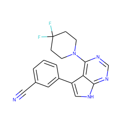 N#Cc1cccc(-c2c[nH]c3ncnc(N4CCC(F)(F)CC4)c23)c1 ZINC000210756202