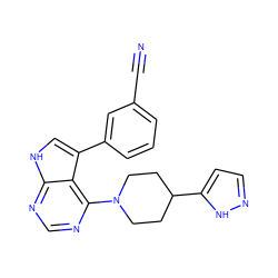 N#Cc1cccc(-c2c[nH]c3ncnc(N4CCC(c5ccn[nH]5)CC4)c23)c1 ZINC000210758984