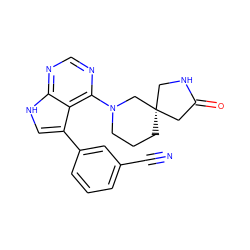 N#Cc1cccc(-c2c[nH]c3ncnc(N4CCC[C@@]5(CNC(=O)C5)C4)c23)c1 ZINC000210709859