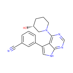 N#Cc1cccc(-c2c[nH]c3ncnc(N4CCC[C@@H](O)C4)c23)c1 ZINC000224864932