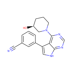 N#Cc1cccc(-c2c[nH]c3ncnc(N4CCC[C@H](O)C4)c23)c1 ZINC000210751334