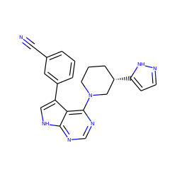 N#Cc1cccc(-c2c[nH]c3ncnc(N4CCC[C@H](c5ccn[nH]5)C4)c23)c1 ZINC000210759150