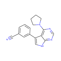 N#Cc1cccc(-c2c[nH]c3ncnc(N4CCCC4)c23)c1 ZINC000210724092