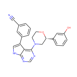 N#Cc1cccc(-c2c[nH]c3ncnc(N4CCO[C@H](c5cccc(O)c5)C4)c23)c1 ZINC000224874333