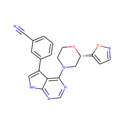 N#Cc1cccc(-c2c[nH]c3ncnc(N4CCO[C@H](c5ccno5)C4)c23)c1 ZINC000224899774