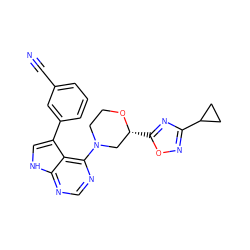 N#Cc1cccc(-c2c[nH]c3ncnc(N4CCO[C@H](c5nc(C6CC6)no5)C4)c23)c1 ZINC000224883886