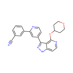 N#Cc1cccc(-c2cc(-c3n[nH]c4ccnc(OC5CCOCC5)c34)ccn2)c1 ZINC000143197317