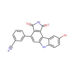 N#Cc1cccc(-c2cc3[nH]c4ccc(O)cc4c3c3c2C(=O)NC3=O)c1 ZINC000034804114