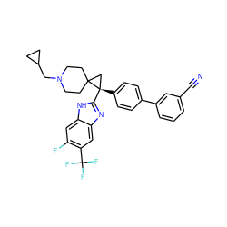 N#Cc1cccc(-c2ccc([C@]3(c4nc5cc(C(F)(F)F)c(F)cc5[nH]4)CC34CCN(CC3CC3)CC4)cc2)c1 ZINC000038157833