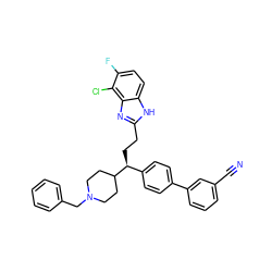 N#Cc1cccc(-c2ccc([C@H](CCc3nc4c(Cl)c(F)ccc4[nH]3)C3CCN(Cc4ccccc4)CC3)cc2)c1 ZINC000038157878