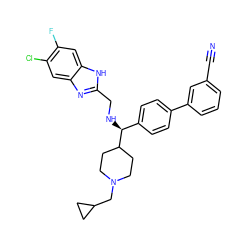 N#Cc1cccc(-c2ccc([C@H](NCc3nc4cc(Cl)c(F)cc4[nH]3)C3CCN(CC4CC4)CC3)cc2)c1 ZINC000038157866