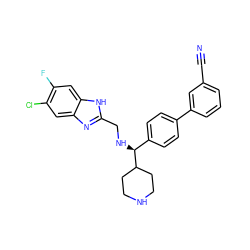 N#Cc1cccc(-c2ccc([C@H](NCc3nc4cc(Cl)c(F)cc4[nH]3)C3CCNCC3)cc2)c1 ZINC000038157870