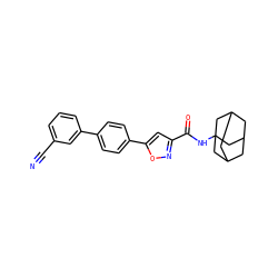 N#Cc1cccc(-c2ccc(-c3cc(C(=O)NC45CC6CC(CC(C6)C4)C5)no3)cc2)c1 ZINC000653842831