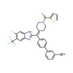 N#Cc1cccc(-c2ccc(C(=C3CCN(C(=O)c4cccs4)CC3)c3nc4cc(C(F)(F)F)c(F)cc4[nH]3)cc2)c1 ZINC000038157843