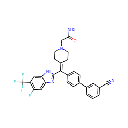 N#Cc1cccc(-c2ccc(C(=C3CCN(CC(N)=O)CC3)c3nc4cc(F)c(C(F)(F)F)cc4[nH]3)cc2)c1 ZINC000038157847