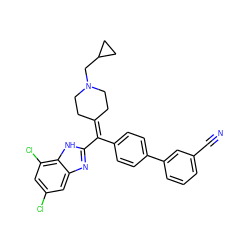 N#Cc1cccc(-c2ccc(C(=C3CCN(CC4CC4)CC3)c3nc4cc(Cl)cc(Cl)c4[nH]3)cc2)c1 ZINC000038157861