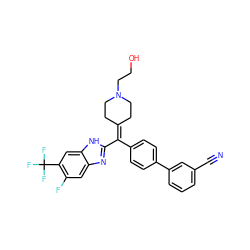 N#Cc1cccc(-c2ccc(C(=C3CCN(CCO)CC3)c3nc4cc(F)c(C(F)(F)F)cc4[nH]3)cc2)c1 ZINC000038157848