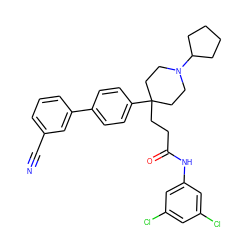 N#Cc1cccc(-c2ccc(C3(CCC(=O)Nc4cc(Cl)cc(Cl)c4)CCN(C4CCCC4)CC3)cc2)c1 ZINC000038157923