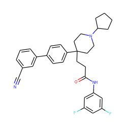 N#Cc1cccc(-c2ccc(C3(CCC(=O)Nc4cc(F)cc(F)c4)CCN(C4CCCC4)CC3)cc2)c1 ZINC000038157920