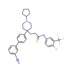N#Cc1cccc(-c2ccc(C3(CCC(=O)Nc4ccc(Cl)c(C(F)(F)F)c4)CCN(C4CCCC4)CC3)cc2)c1 ZINC000038157921