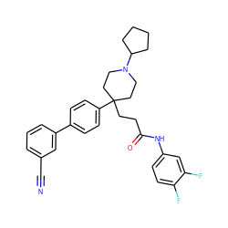 N#Cc1cccc(-c2ccc(C3(CCC(=O)Nc4ccc(F)c(F)c4)CCN(C4CCCC4)CC3)cc2)c1 ZINC000038157889