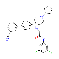 N#Cc1cccc(-c2ccc(C3(NCC(=O)Nc4cc(Cl)cc(Cl)c4)CCN(C4CCCC4)CC3)cc2)c1 ZINC000038157919
