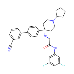 N#Cc1cccc(-c2ccc(C3(NCC(=O)Nc4cc(F)cc(F)c4)CCN(C4CCCC4)CC3)cc2)c1 ZINC000038157915