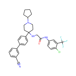 N#Cc1cccc(-c2ccc(C3(NCC(=O)Nc4ccc(Cl)c(C(F)(F)F)c4)CCN(C4CCCC4)CC3)cc2)c1 ZINC000038157918