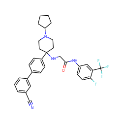 N#Cc1cccc(-c2ccc(C3(NCC(=O)Nc4ccc(F)c(C(F)(F)F)c4)CCN(C4CCCC4)CC3)cc2)c1 ZINC000038157917