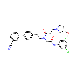 N#Cc1cccc(-c2ccc(CCN(CC(=O)Nc3cc(Cl)cc(Cl)c3)C(=O)CCN3CC[C@H](O)C3)cc2)c1 ZINC000028529509