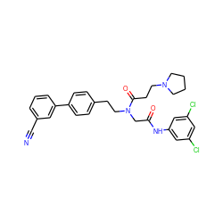 N#Cc1cccc(-c2ccc(CCN(CC(=O)Nc3cc(Cl)cc(Cl)c3)C(=O)CCN3CCCC3)cc2)c1 ZINC000028529820
