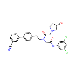 N#Cc1cccc(-c2ccc(CCN(CC(=O)Nc3cc(Cl)cc(Cl)c3)C(=O)CN3CC[C@H](O)C3)cc2)c1 ZINC000028529361