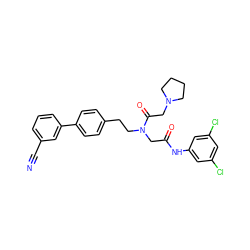 N#Cc1cccc(-c2ccc(CCN(CC(=O)Nc3cc(Cl)cc(Cl)c3)C(=O)CN3CCCC3)cc2)c1 ZINC000028529469