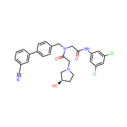 N#Cc1cccc(-c2ccc(CN(CC(=O)Nc3cc(Cl)cc(Cl)c3)C(=O)CN3CC[C@@H](O)C3)cc2)c1 ZINC000028563623