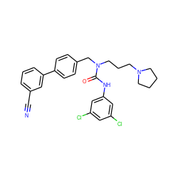 N#Cc1cccc(-c2ccc(CN(CCCN3CCCC3)C(=O)Nc3cc(Cl)cc(Cl)c3)cc2)c1 ZINC000028529341