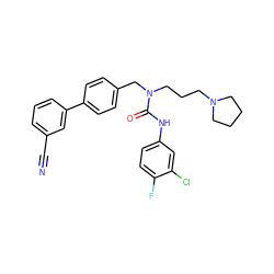 N#Cc1cccc(-c2ccc(CN(CCCN3CCCC3)C(=O)Nc3ccc(F)c(Cl)c3)cc2)c1 ZINC000028529353