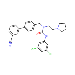 N#Cc1cccc(-c2ccc(CN(CCN3CCCC3)C(=O)Nc3cc(Cl)cc(Cl)c3)cc2)c1 ZINC000028529805