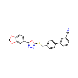 N#Cc1cccc(-c2ccc(CSc3nnc(-c4ccc5c(c4)OCO5)o3)cc2)c1 ZINC000096271059