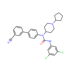 N#Cc1cccc(-c2ccc(N(C(=O)Nc3cc(Cl)cc(Cl)c3)C3CCN(C4CCCC4)CC3)cc2)c1 ZINC000028460027