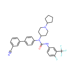N#Cc1cccc(-c2ccc(N(C(=O)Nc3ccc(F)c(C(F)(F)F)c3)C3CCN(C4CCCC4)CC3)cc2)c1 ZINC000028459114