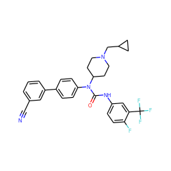N#Cc1cccc(-c2ccc(N(C(=O)Nc3ccc(F)c(C(F)(F)F)c3)C3CCN(CC4CC4)CC3)cc2)c1 ZINC000028467757