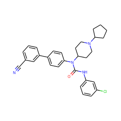 N#Cc1cccc(-c2ccc(N(C(=O)Nc3cccc(Cl)c3)C3CCN(C4CCCC4)CC3)cc2)c1 ZINC000013648080