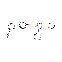 N#Cc1cccc(-c2ccc(OCc3nnc(SC4CCCC4)n3-c3cccnc3)cc2)c1 ZINC000095596528