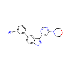 N#Cc1cccc(-c2ccc3[nH]nc(-c4cc(N5CCOCC5)ncn4)c3c2)c1 ZINC000225555478