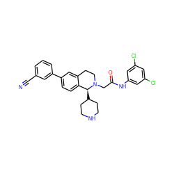 N#Cc1cccc(-c2ccc3c(c2)CCN(CC(=O)Nc2cc(Cl)cc(Cl)c2)[C@H]3C2CCNCC2)c1 ZINC000003987153
