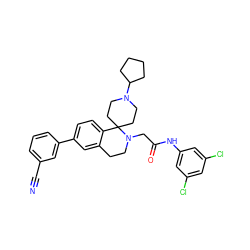 N#Cc1cccc(-c2ccc3c(c2)CCN(CC(=O)Nc2cc(Cl)cc(Cl)c2)C32CCN(C3CCCC3)CC2)c1 ZINC000003933470