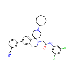 N#Cc1cccc(-c2ccc3c(c2)CCN(CC(=O)Nc2cc(Cl)cc(Cl)c2)C32CCN(C3CCCCCC3)CC2)c1 ZINC000003933466