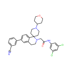 N#Cc1cccc(-c2ccc3c(c2)CCN(CC(=O)Nc2cc(Cl)cc(Cl)c2)C32CCN(C3CCOCC3)CC2)c1 ZINC000003933471
