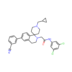 N#Cc1cccc(-c2ccc3c(c2)CCN(CC(=O)Nc2cc(Cl)cc(Cl)c2)C32CCN(CC3CC3)CC2)c1 ZINC000036351813